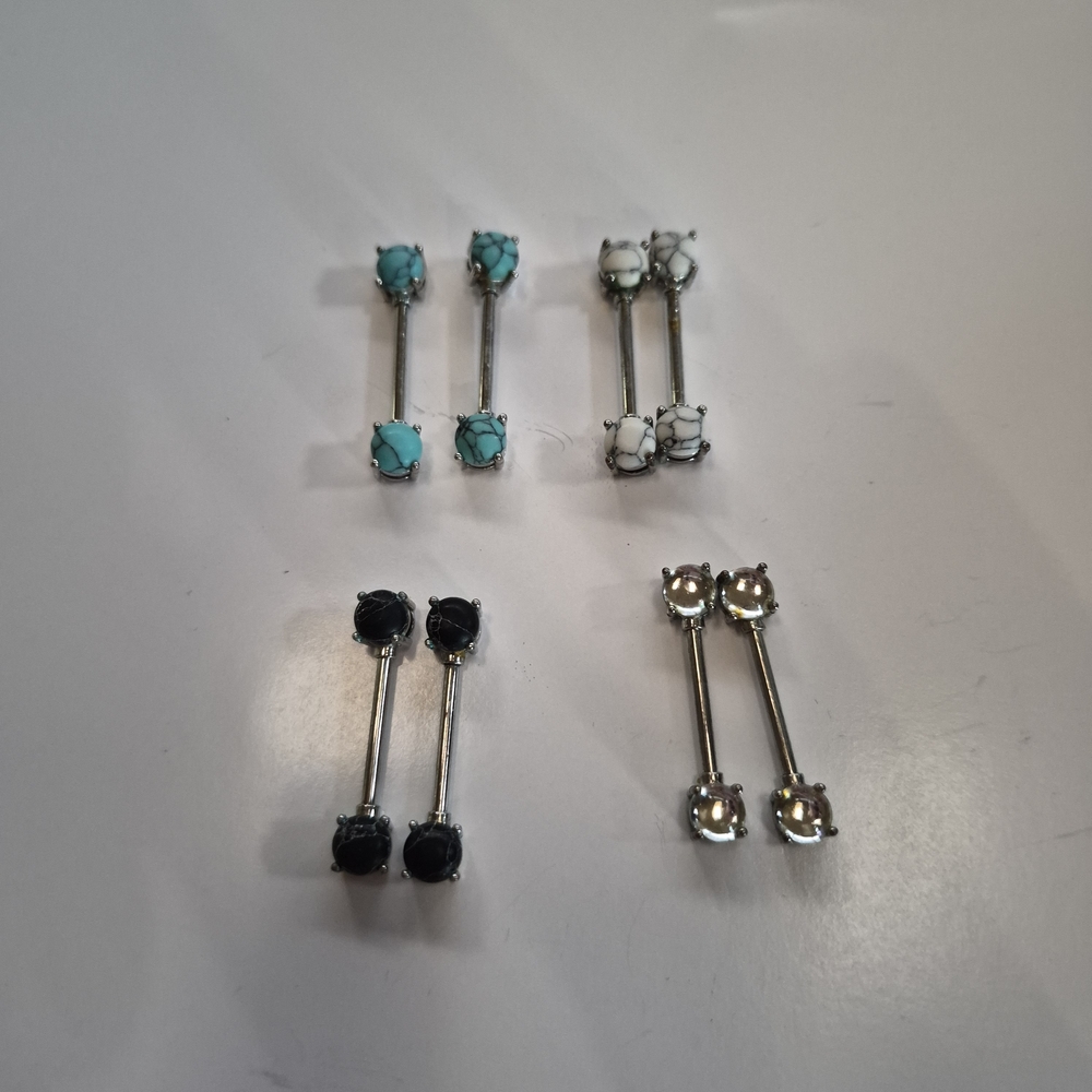 Multi-Color Barbell Nipple Rings - Turquoise, White, Black, Clear